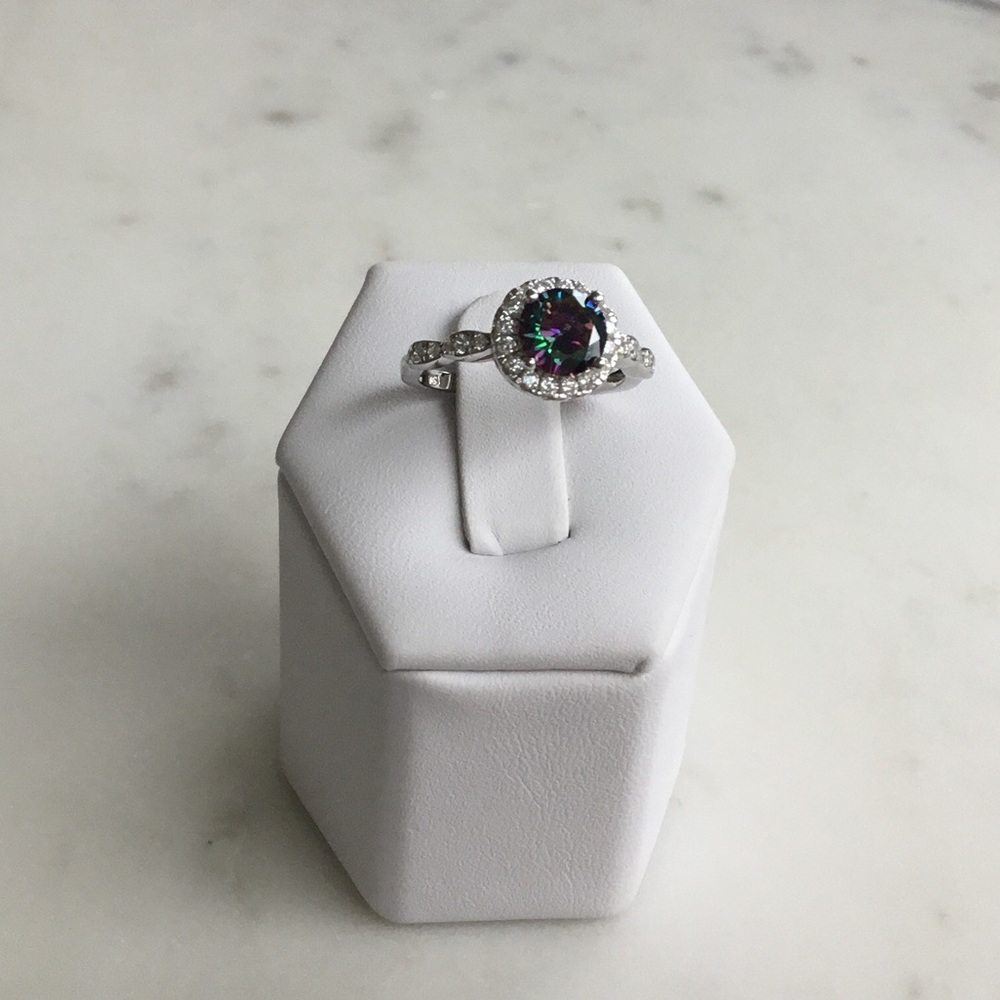 Sterling Silver Rainbow Topaz Cz & Clear Cz Ring - Picture 13 of 15